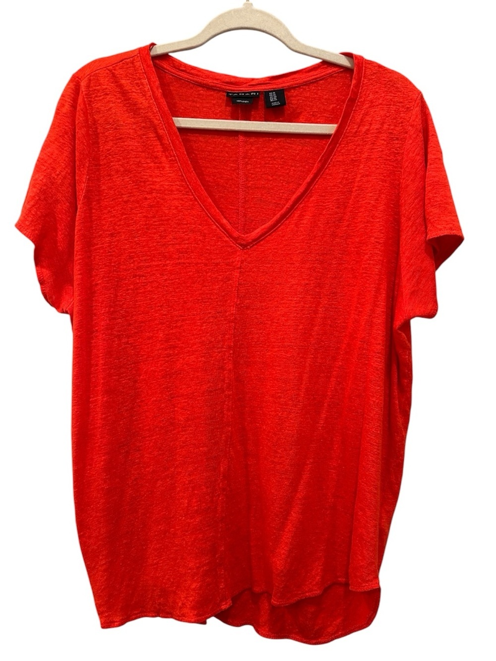 100% Linen Tahari  V-Neck Short Sleeve Tee Breathable Lightweight Sz 1X